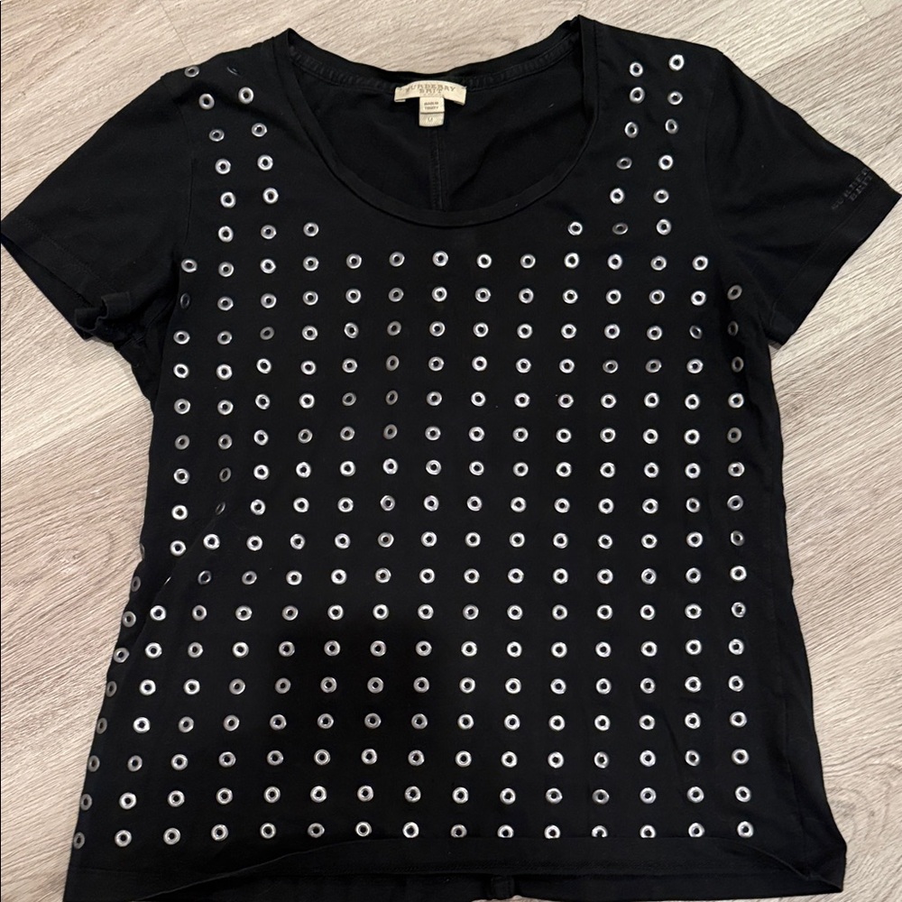 Burberry Black Eyelet Short Sleeve Top